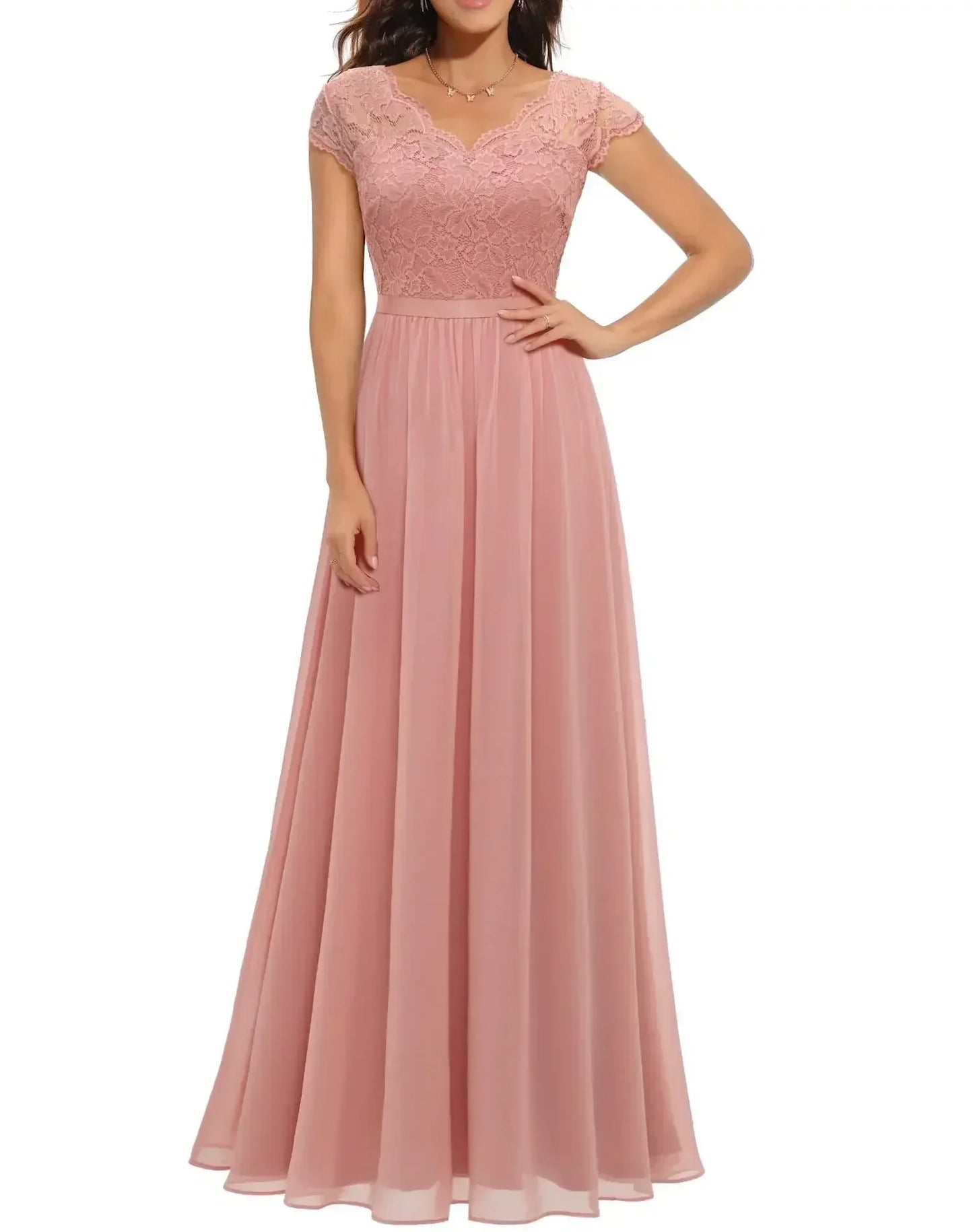 Women's V Neck Maxi Dress – Pink
