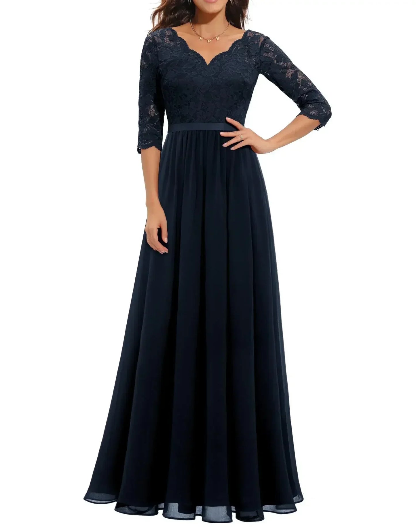 Women's V Neck Maxi Dress – Navy Blue