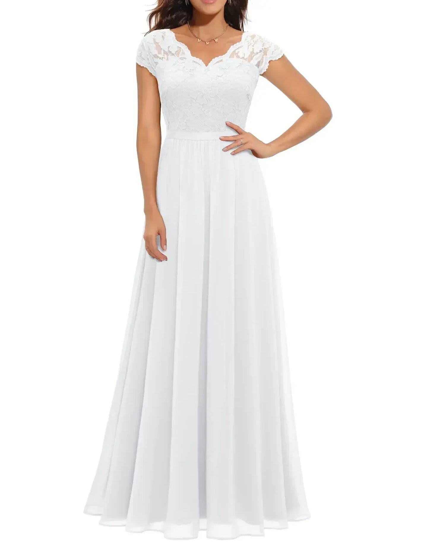 Women's V Neck Maxi Dress – White