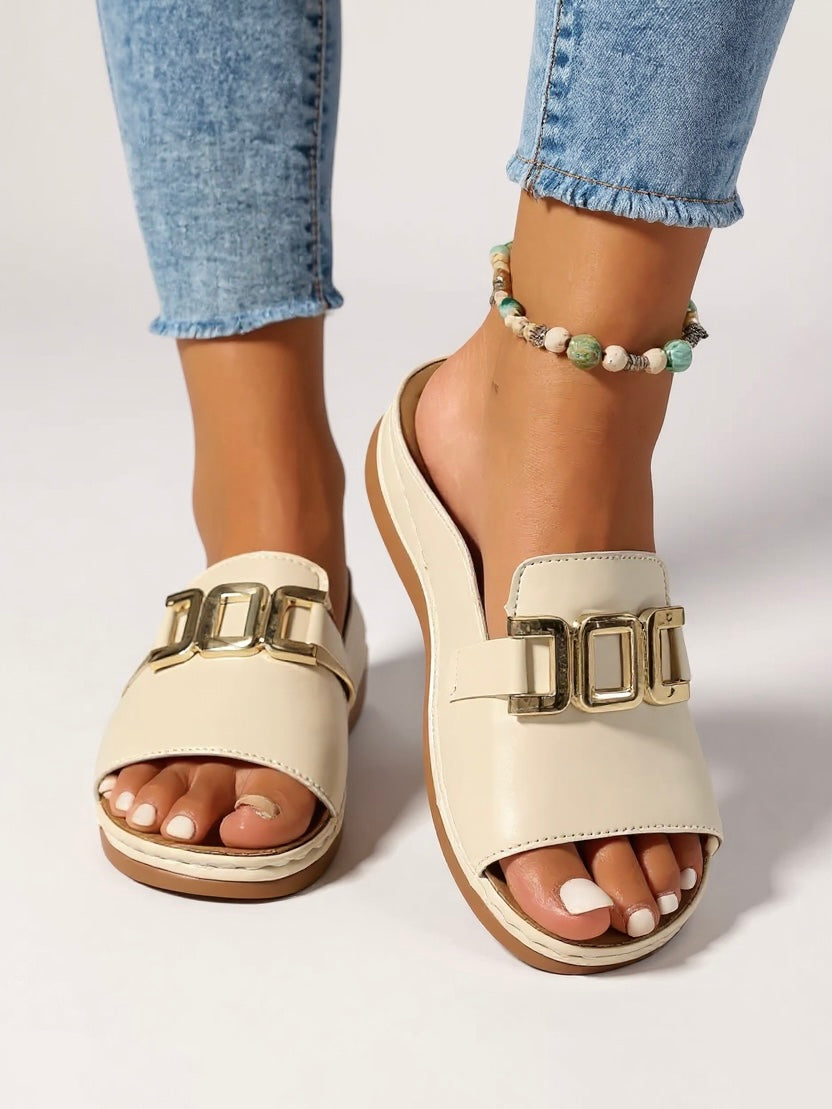 Women's Platform Buckle Sandals – Beige