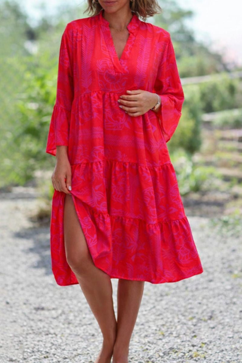 Women's V Neck Midi Dress – Red