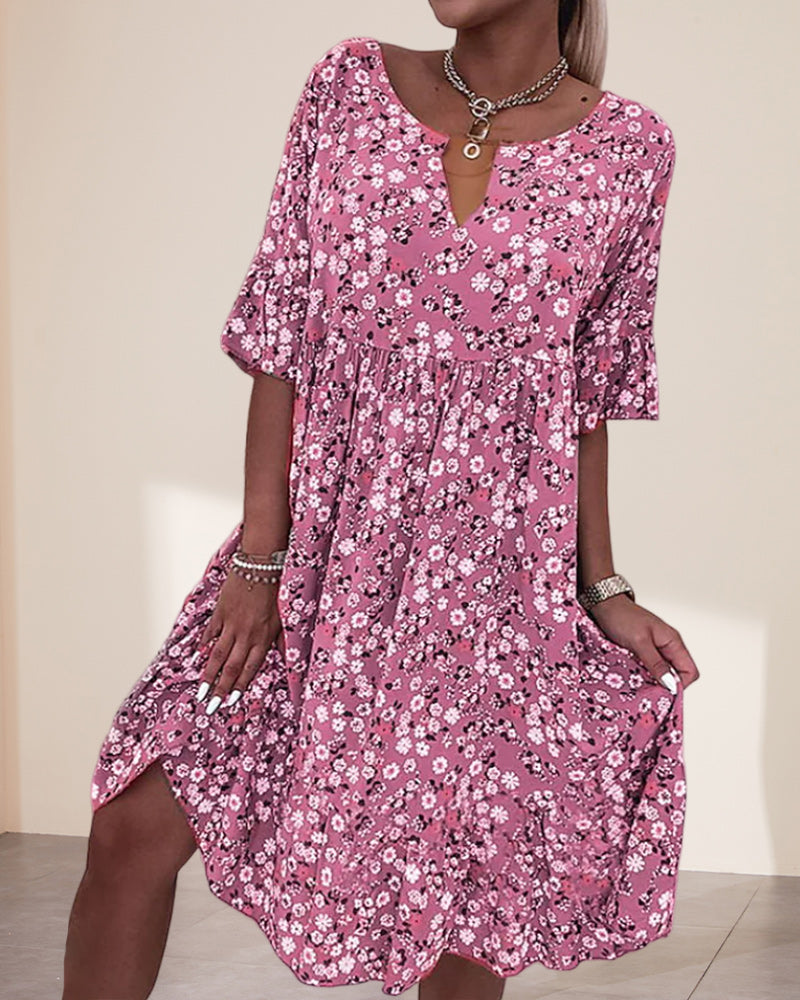 Women's V Neck Midi Dress – Pink
