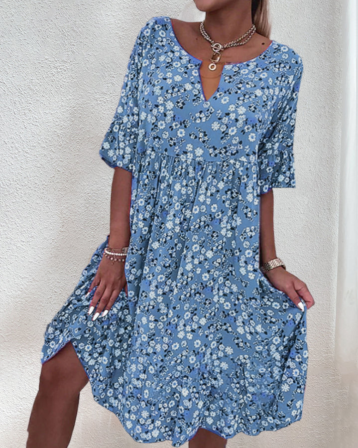 Women's V Neck Midi Dress – Blue