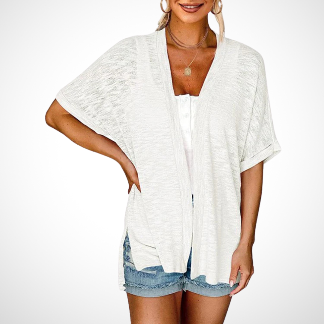 Women's Short Sleeve Cardigan – White