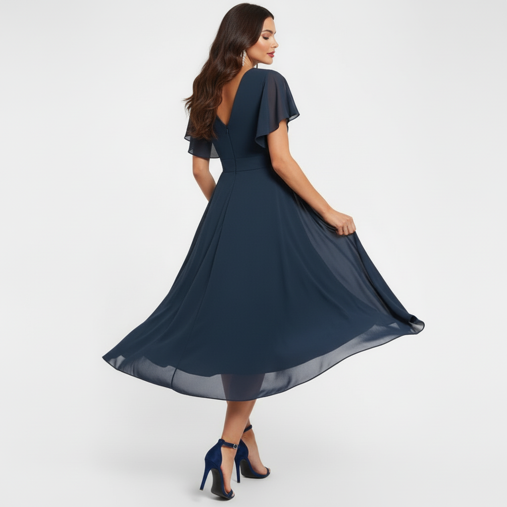 Women's V Neck Midi Dress