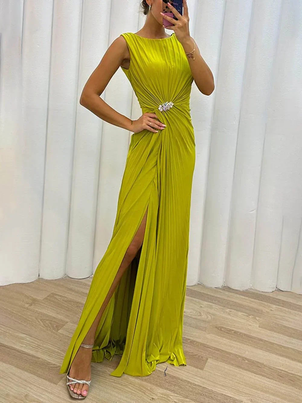 Women's Pleated Maxi Dress – Yellow