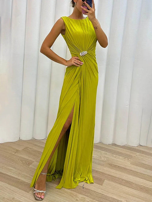 Women's Pleated Maxi Dress – Yellow