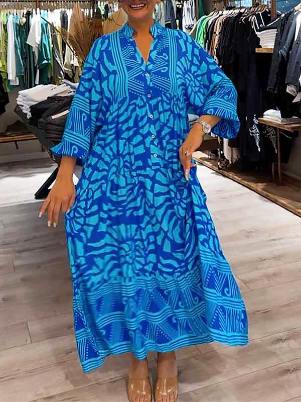 Women's V Neck Maxi Dress – Blue