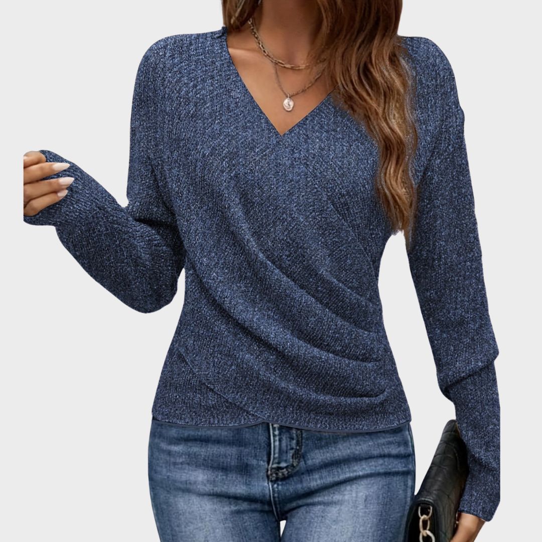 Women's Wrap V Neck Long Sleeve Sweater