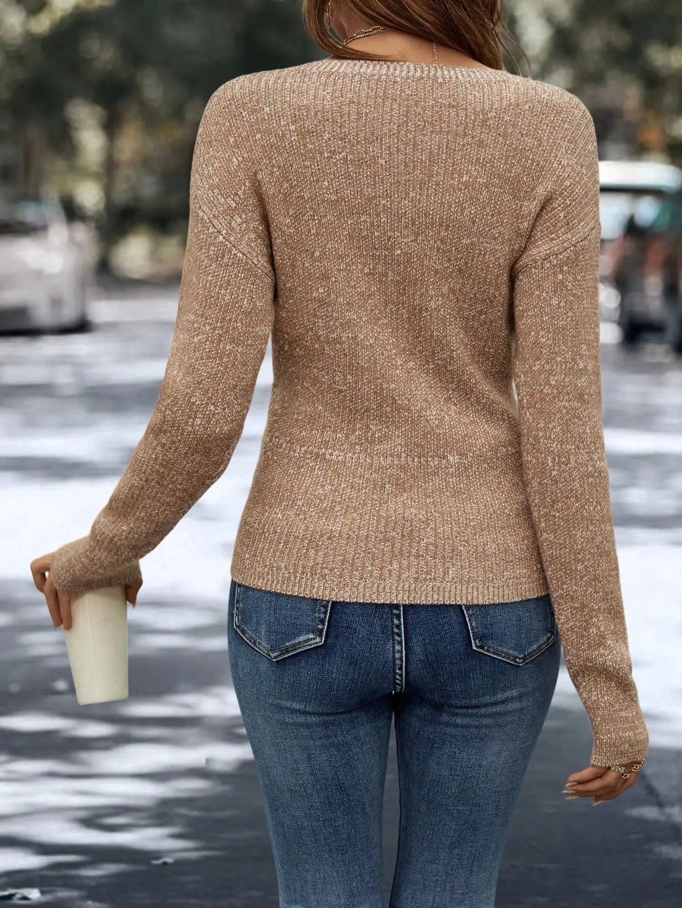 Women's Wrap V Neck Long Sleeve Sweater
