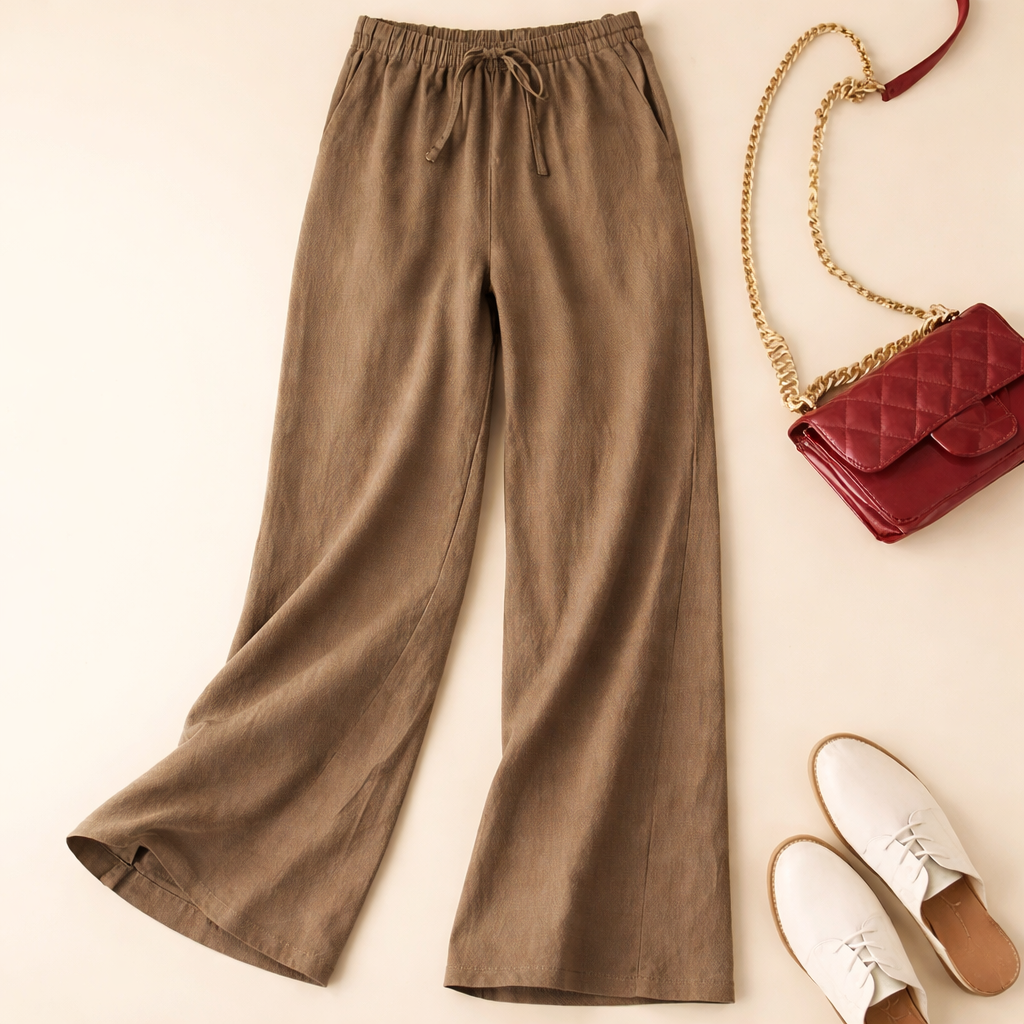 Women's Wide Leg Drawstring Pants – Brown