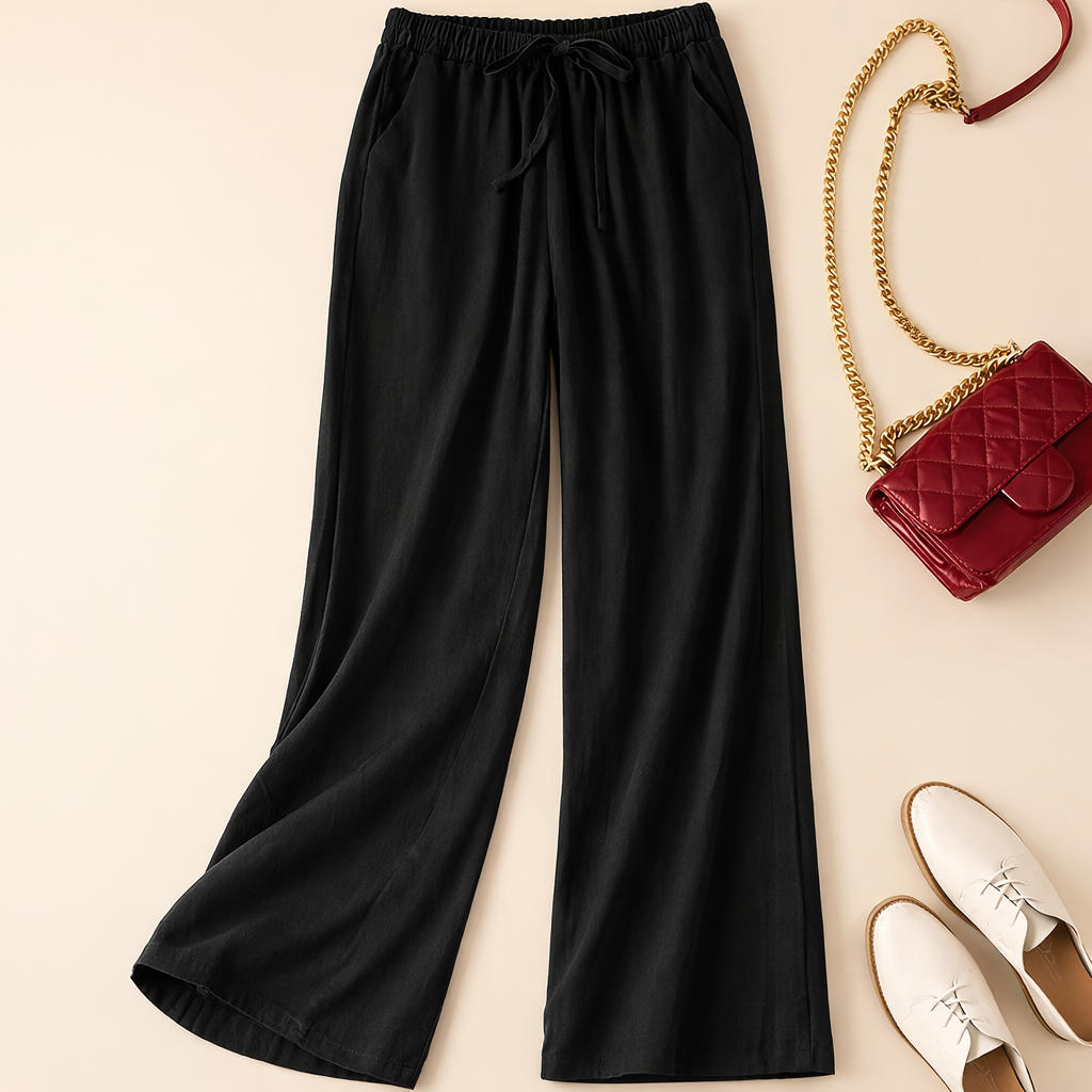 Women's Wide Leg Drawstring Pants – Black