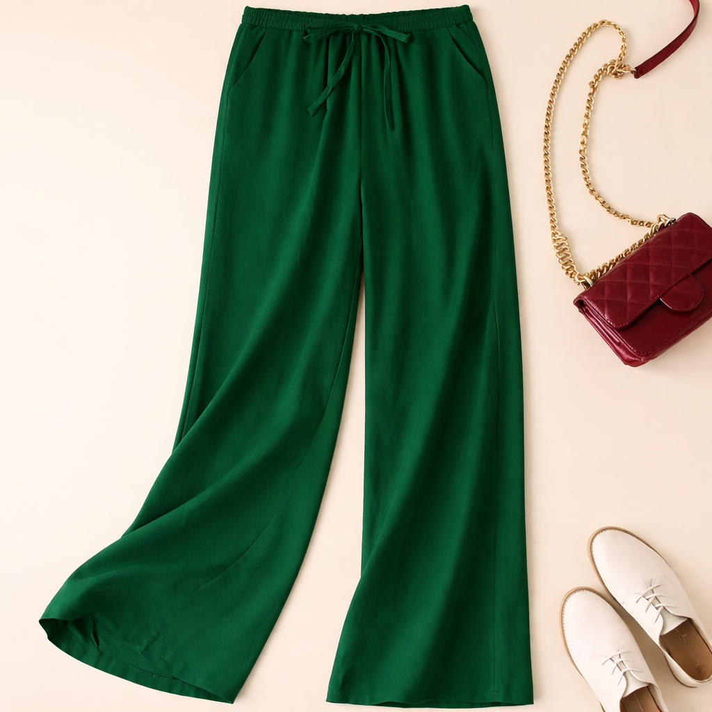 Women's Wide Leg Drawstring Pants – Green