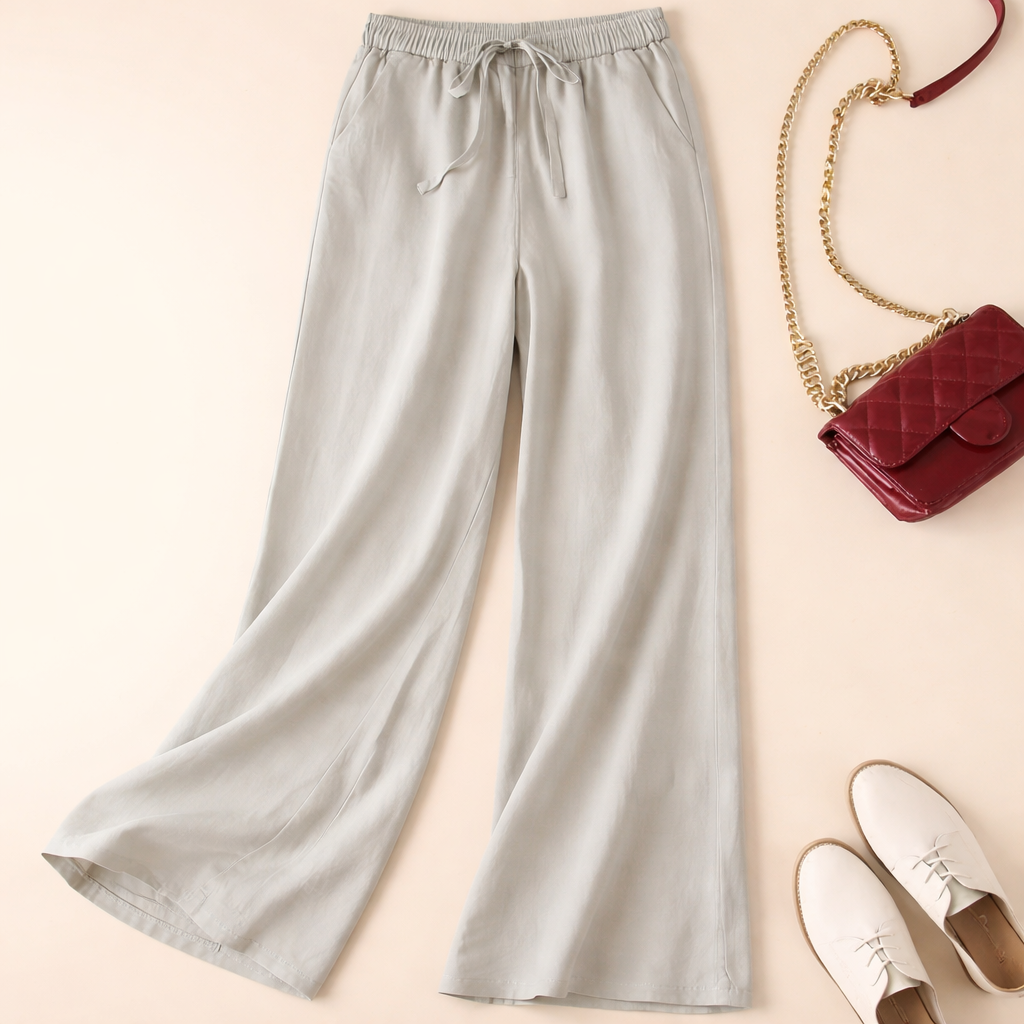 Women's Wide Leg Drawstring Pants – Beige