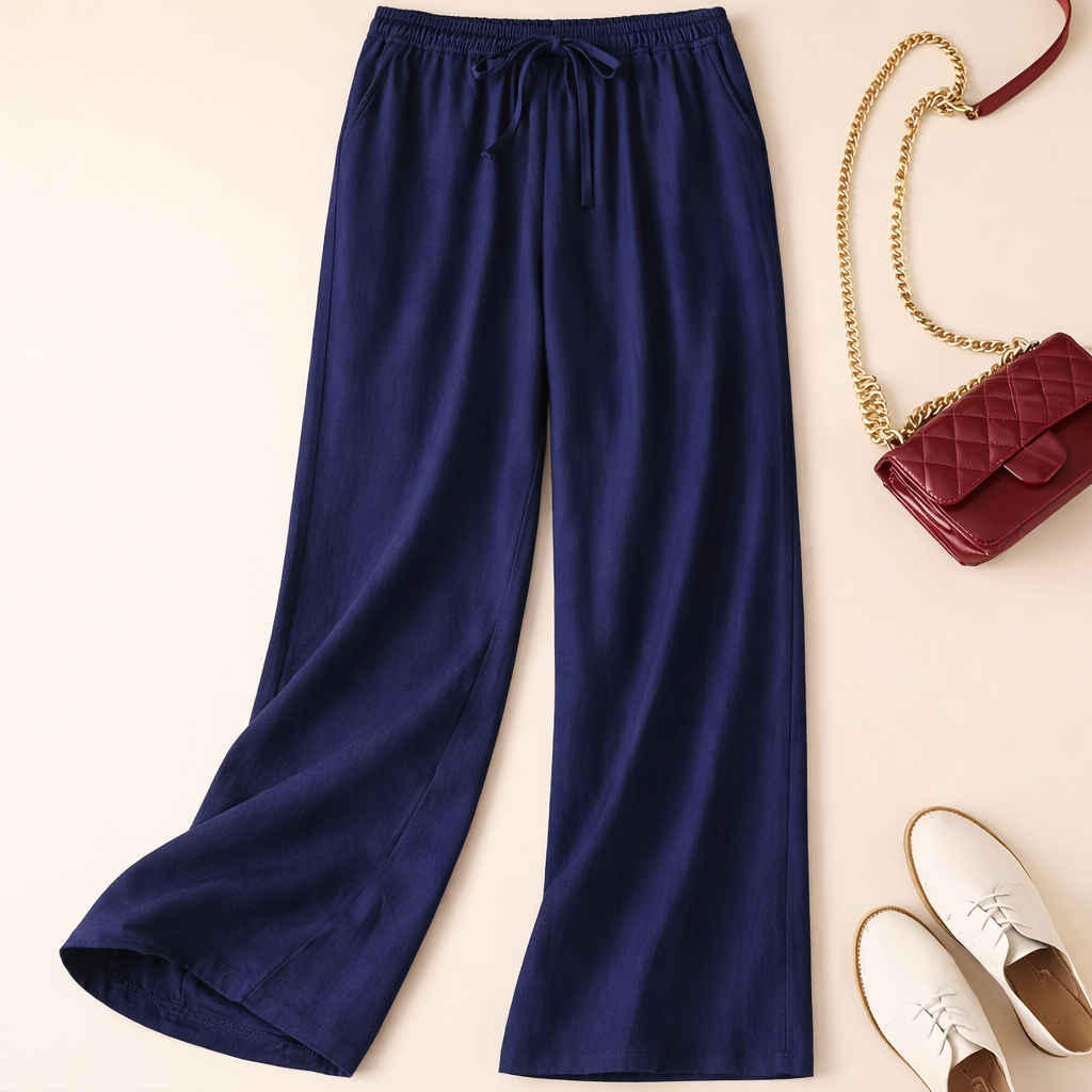 Women's Wide Leg Drawstring Pants – Blue