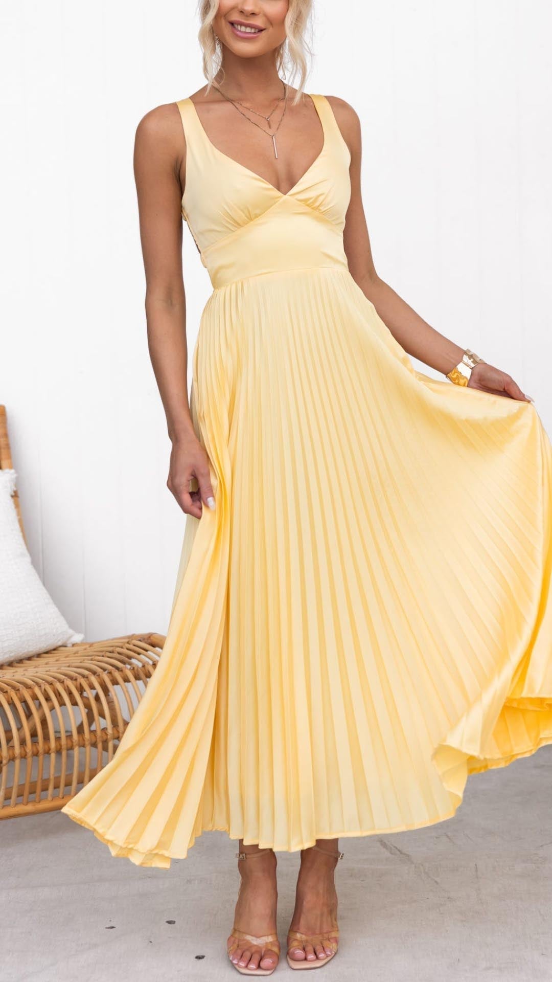 Women's V Neck Maxi Dress – Yellow