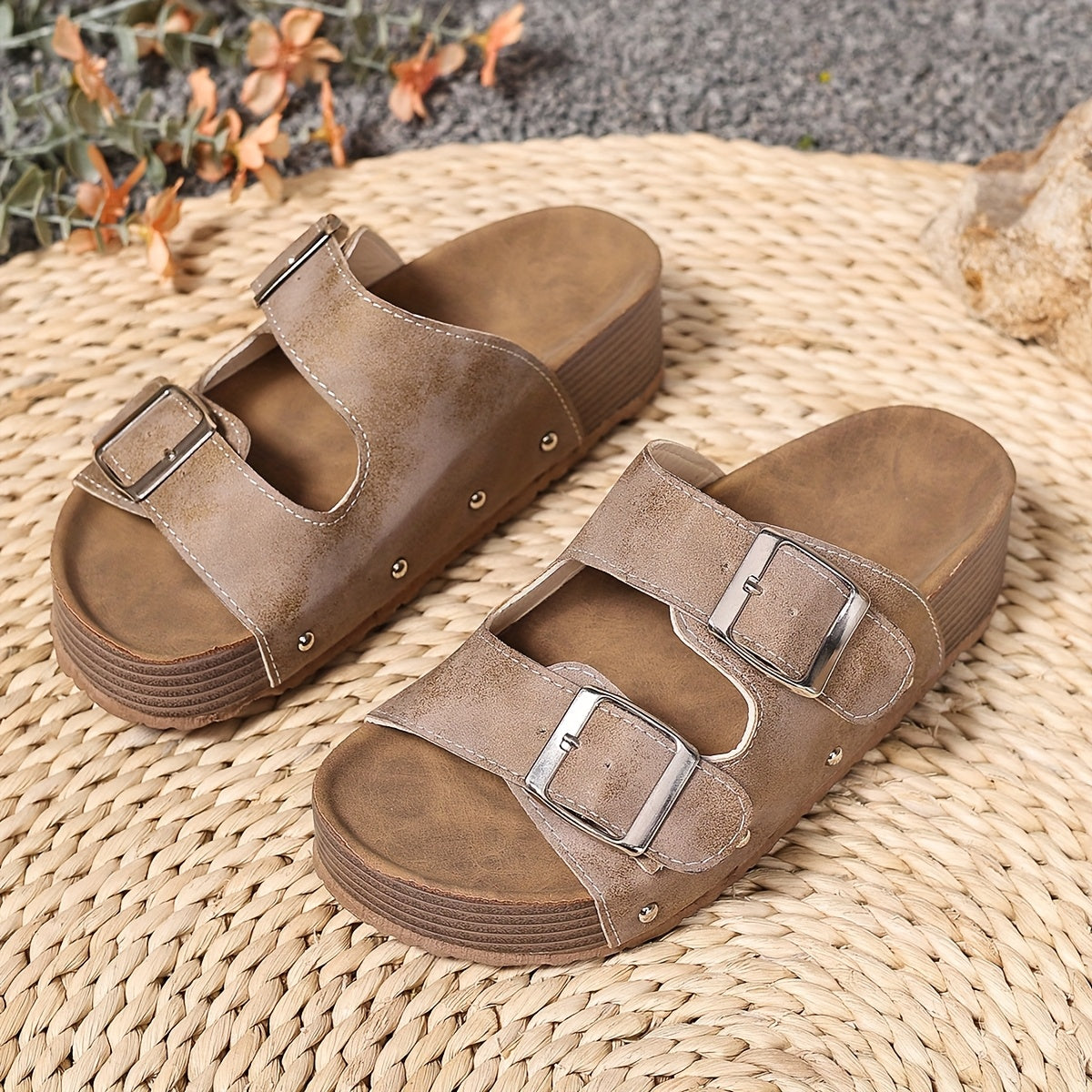Women's Slide Buckle Sandals – Khaki