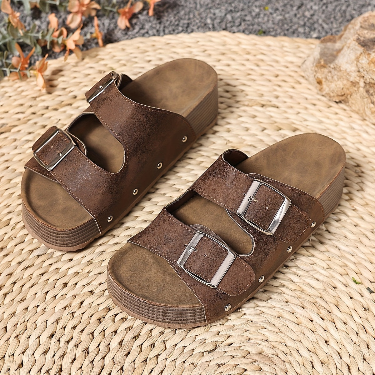 Women's Slide Buckle Sandals – Coffee