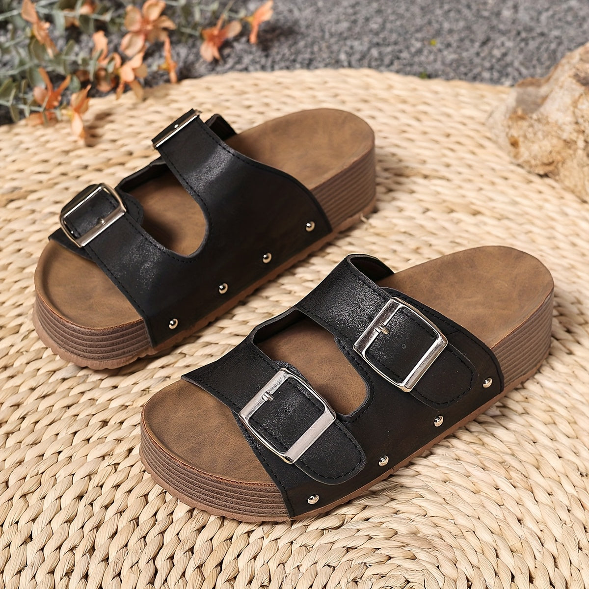 Women's Slide Buckle Sandals – Black