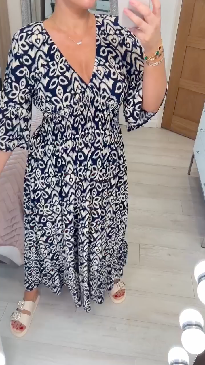 Women's V Neck Midi Dress – Black