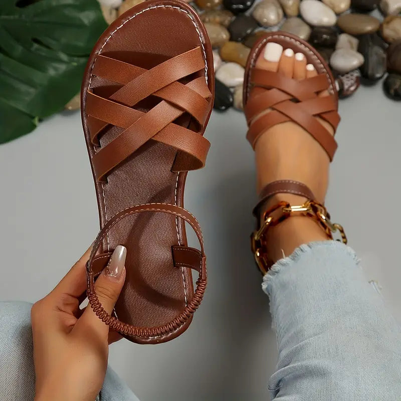 Women's Strappy Flat Sandals – Brown