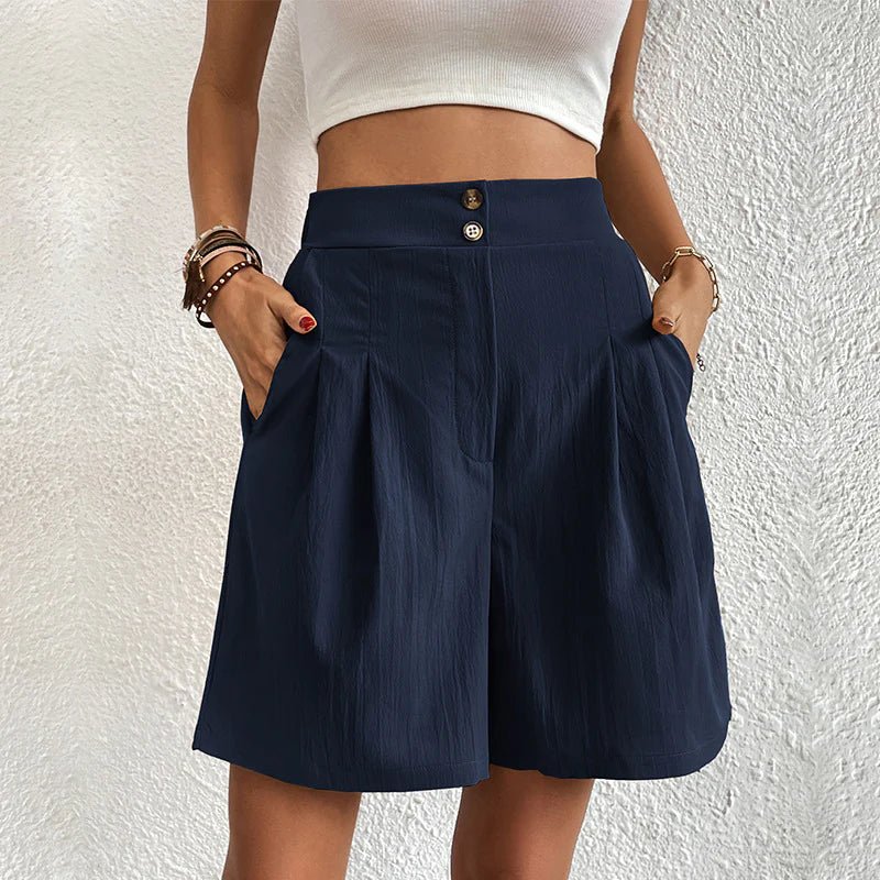 Women's High Waist Pleated Shorts – Blue