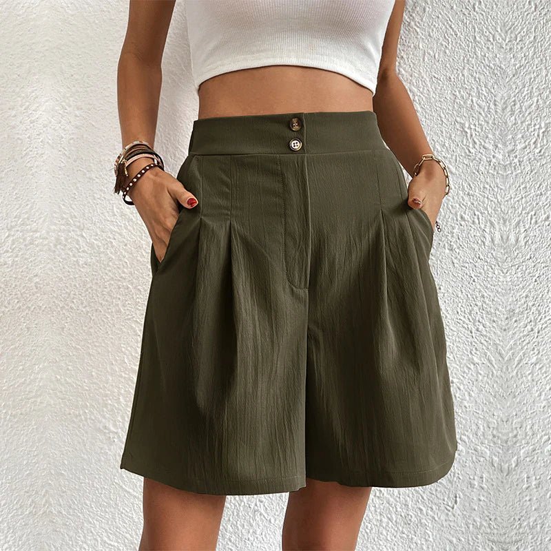 Women's High Waist Pleated Shorts – Green
