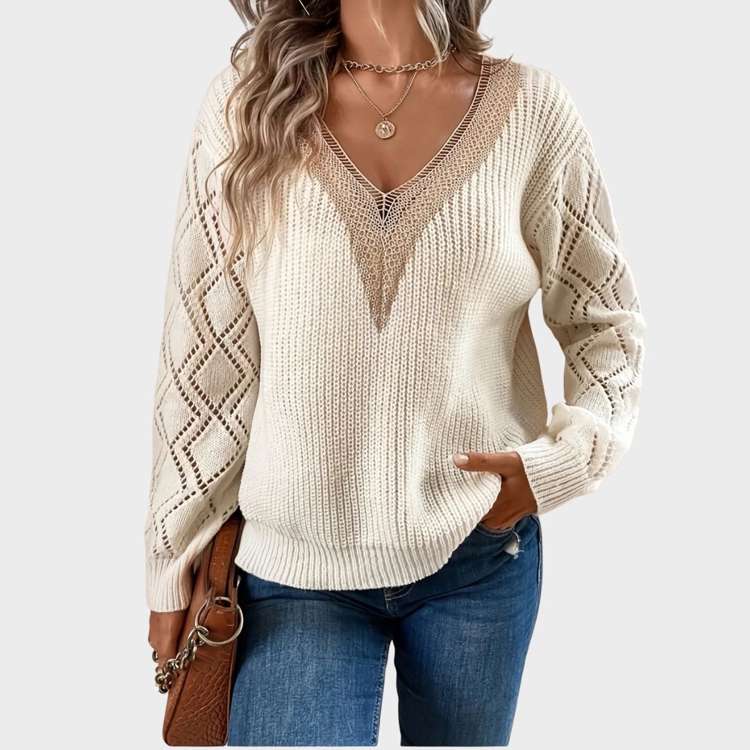 Women's V Neck Long Sleeve Sweater