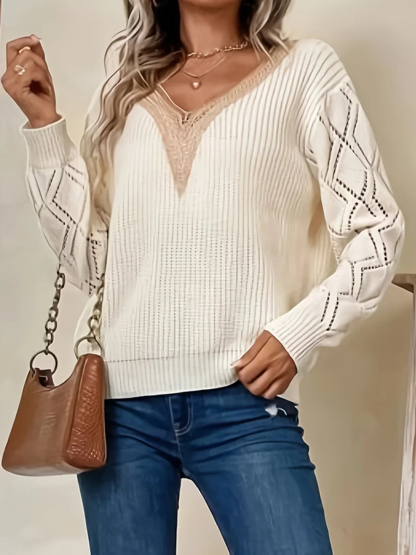 Women's V Neck Long Sleeve Sweater