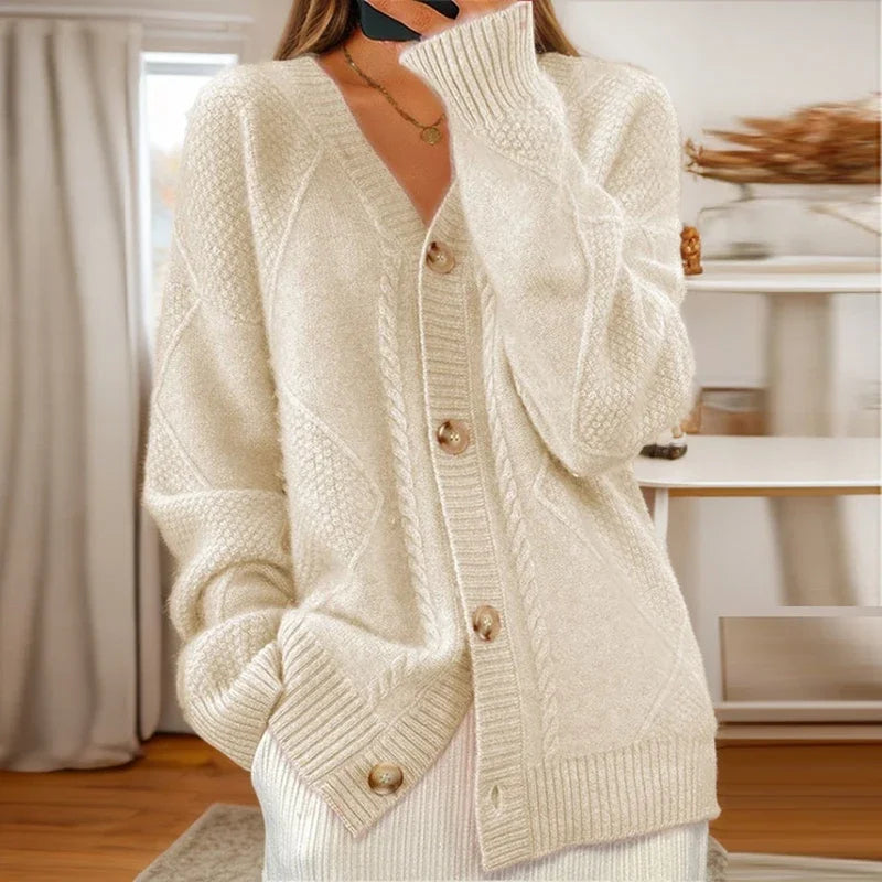 Women's Long Sleeve Cardigan – Beige