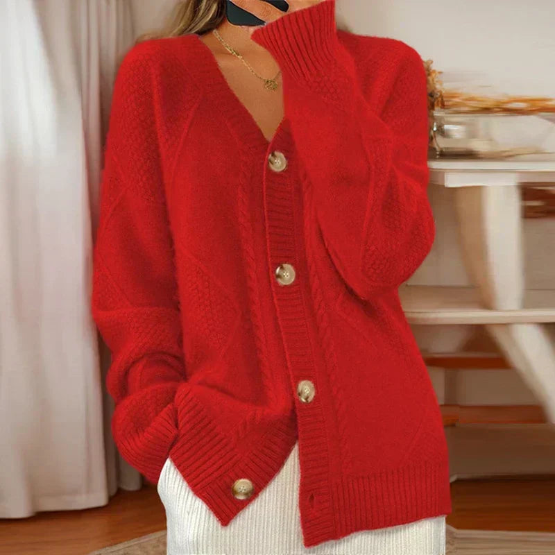 Women's Long Sleeve Cardigan – Red