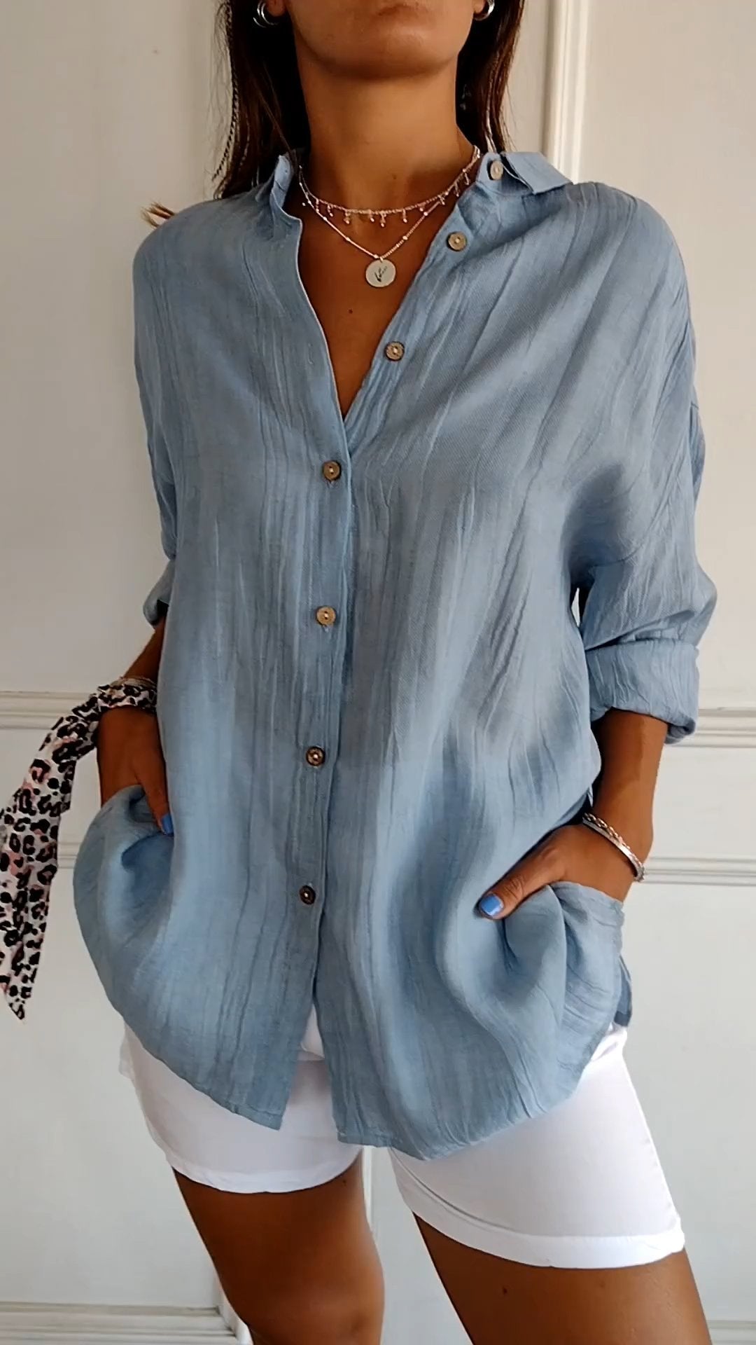 Women's Long Sleeve Blouse – Blue