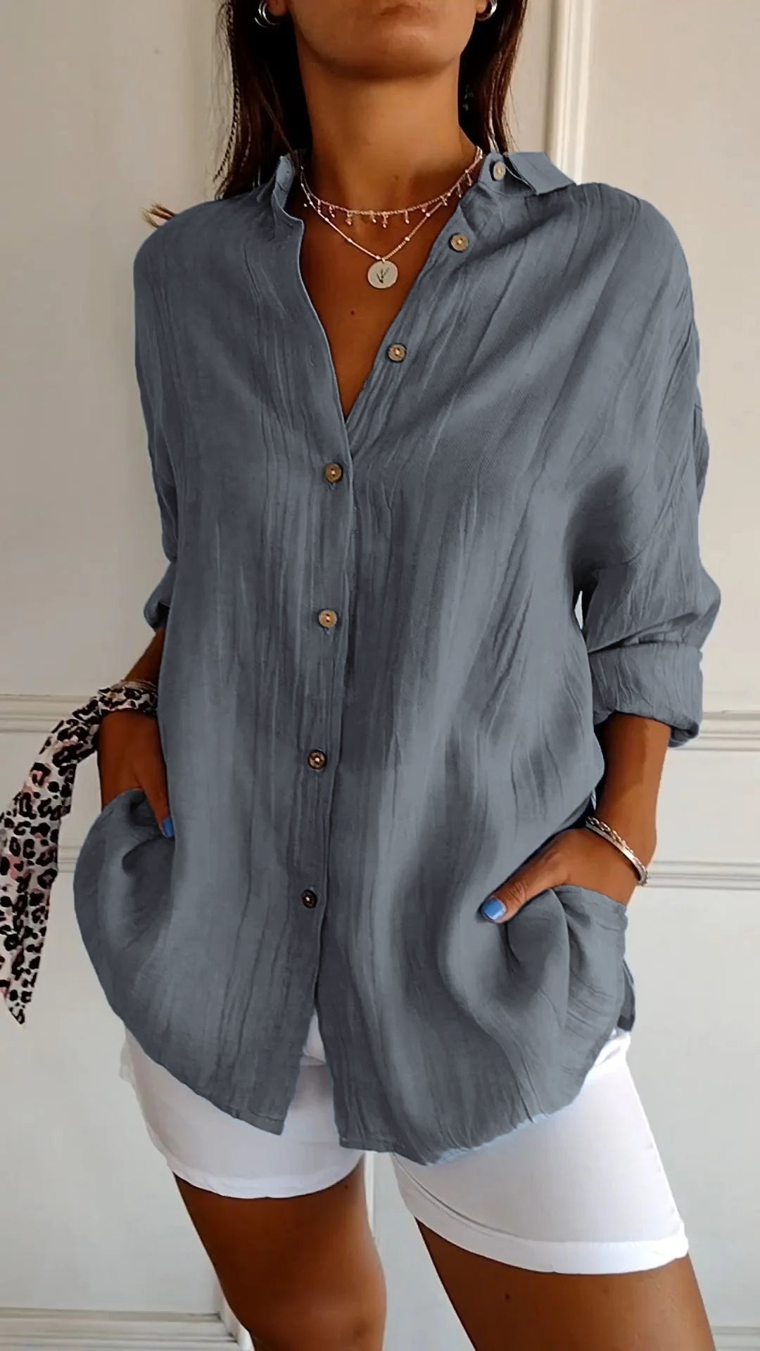 Women's Long Sleeve Blouse – Grey
