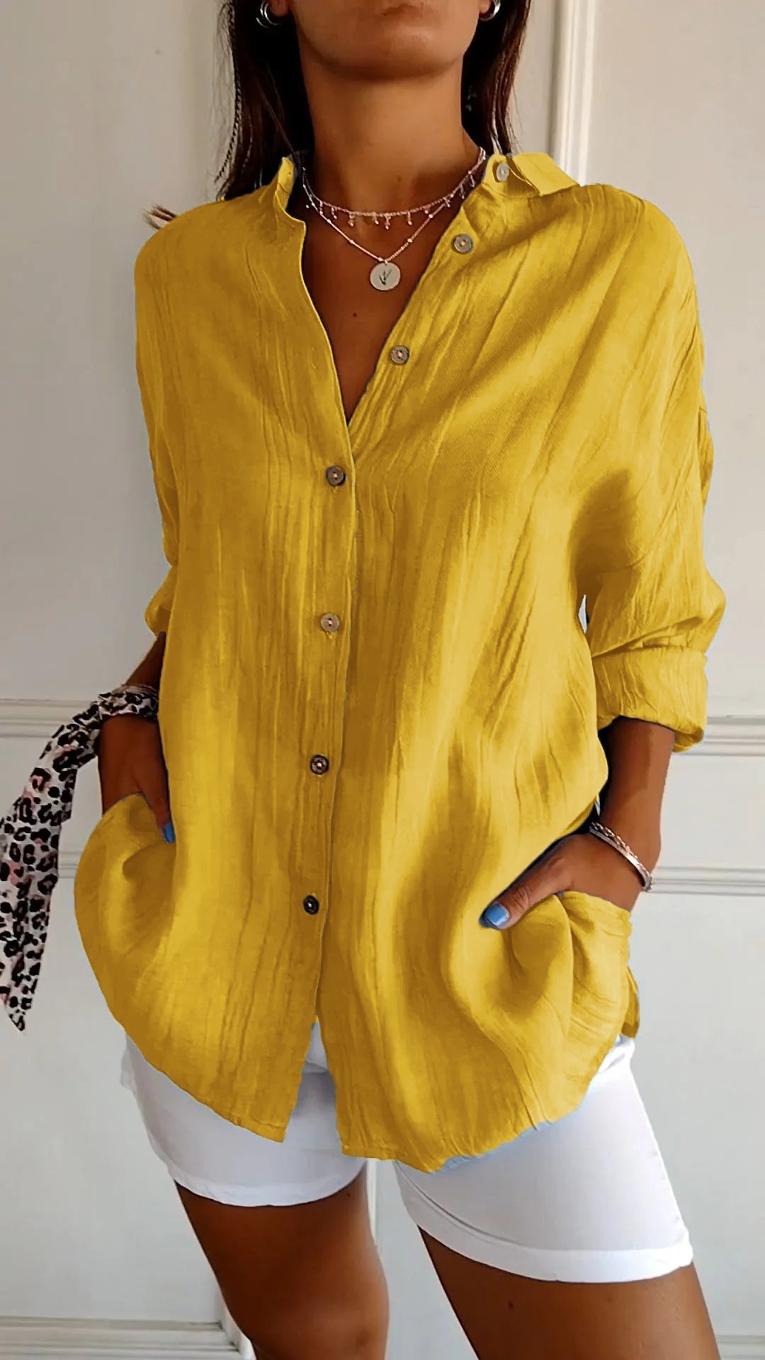 Women's Long Sleeve Blouse – Yellow