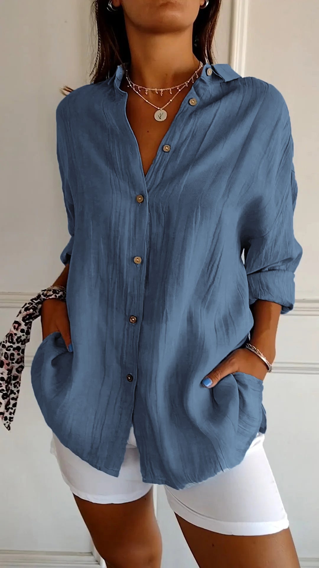 Women's Long Sleeve Blouse – Dark Blue