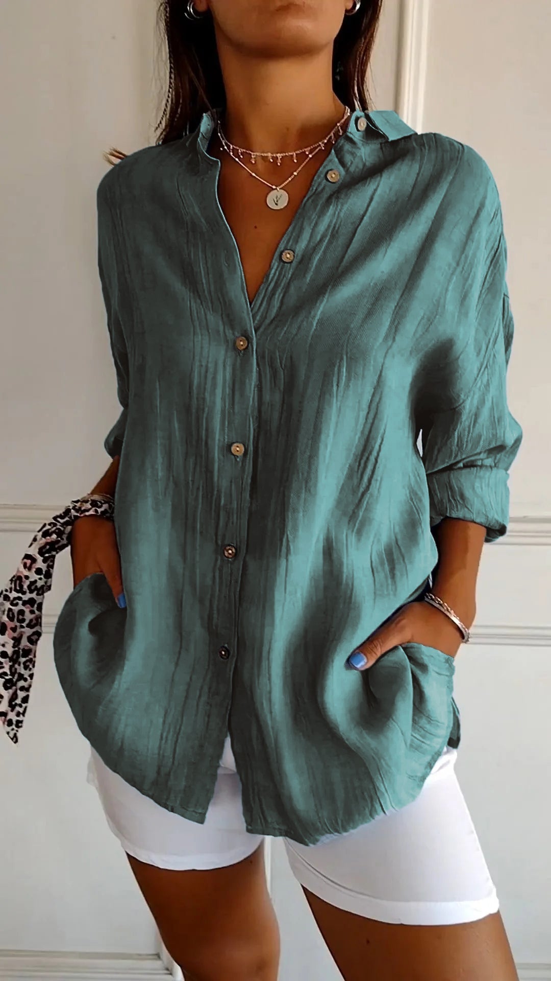 Women's Long Sleeve Blouse – Dark Green
