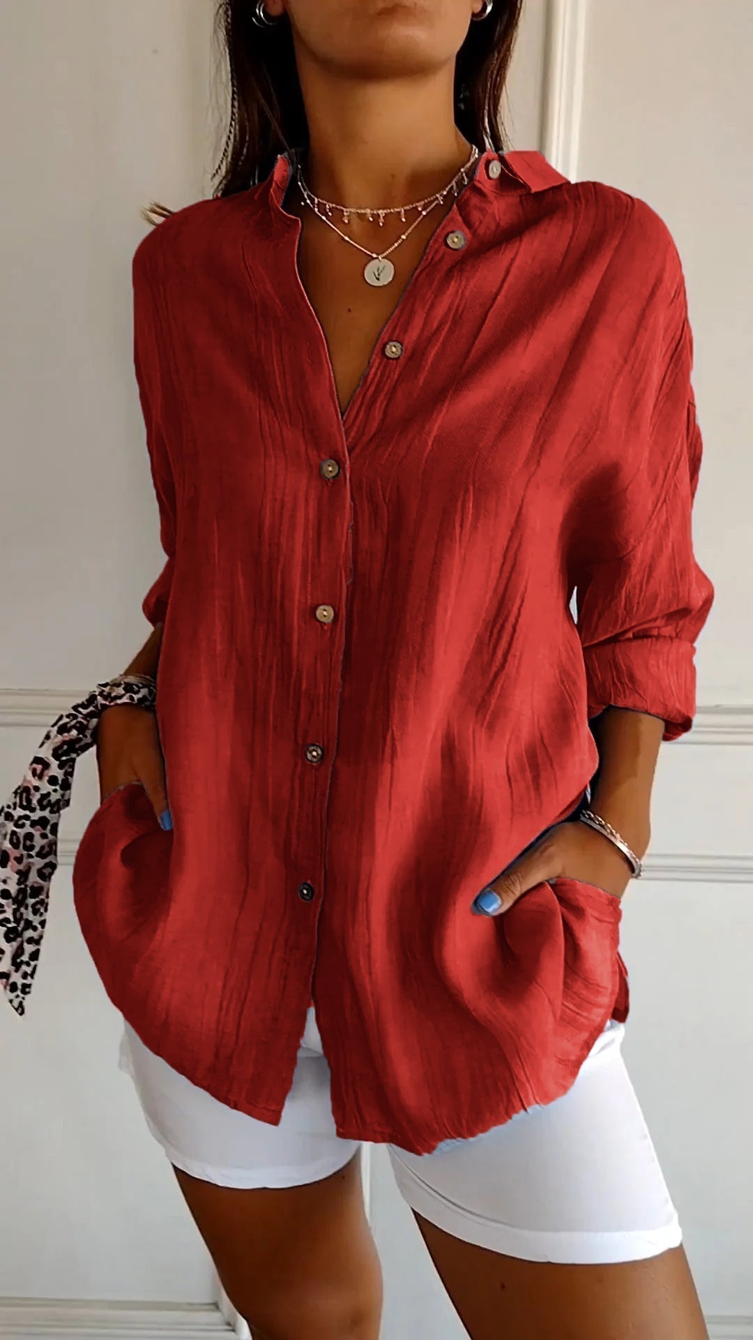 Women's Long Sleeve Blouse – Red