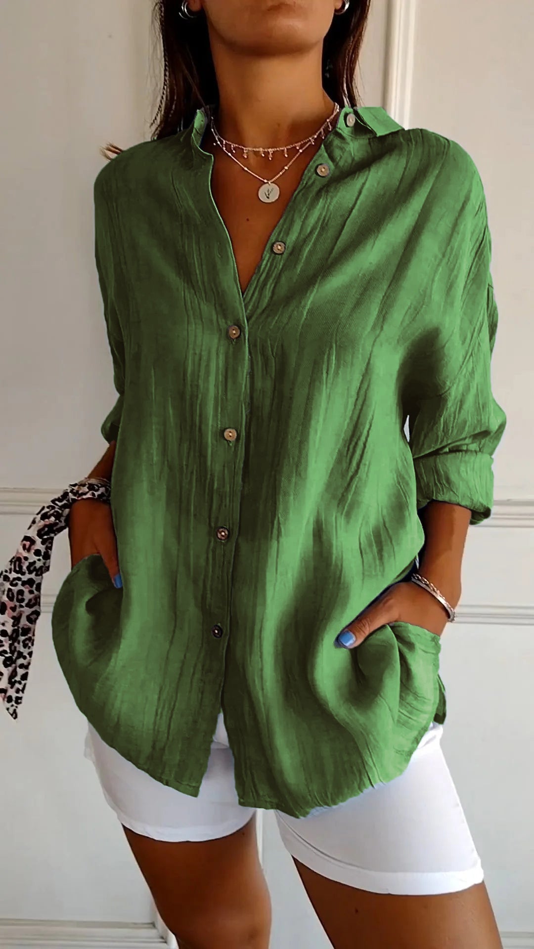 Women's Long Sleeve Blouse – Green