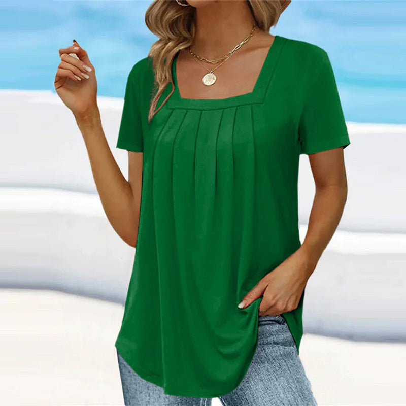 Women's Pleated Square Neck Blouse – Green
