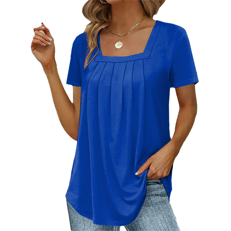 Women's Pleated Square Neck Blouse – Blue