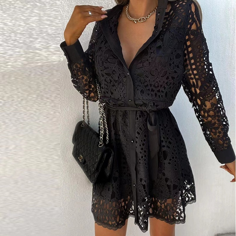 Women's V Neck Mini Dress – Black