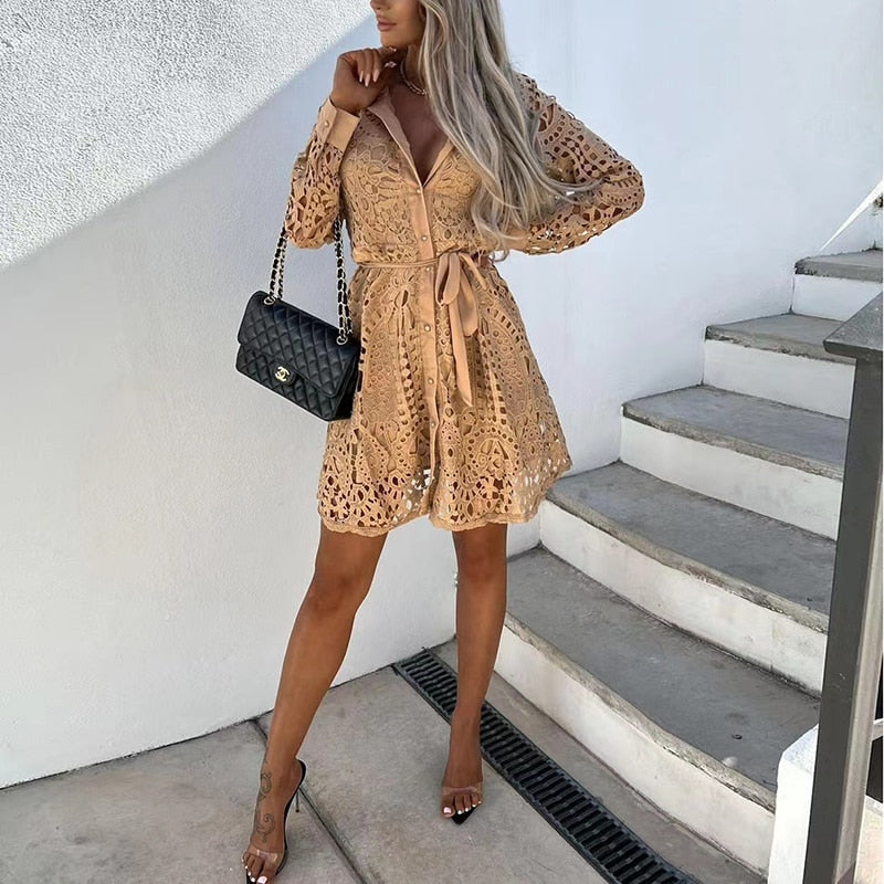 Women's V Neck Mini Dress – Gold