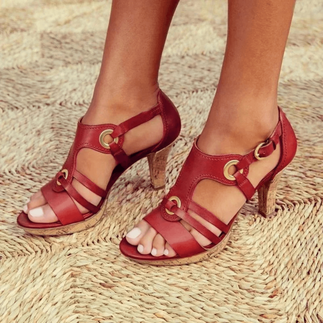 Women's Heeled Strappy Sandals – Red