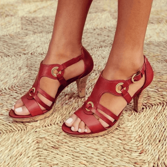 Women's Heeled Strappy Sandals – Red