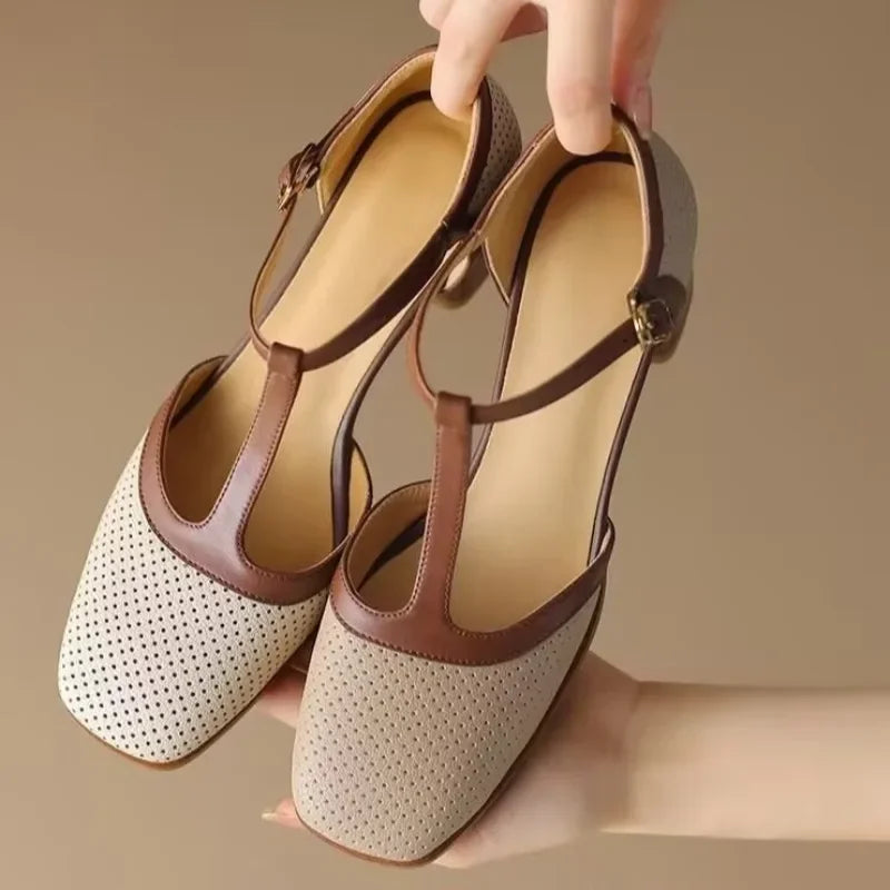 Women's Block Heel T-Strap Heels