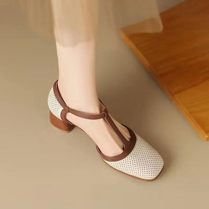 Women's Block Heel T-Strap Heels