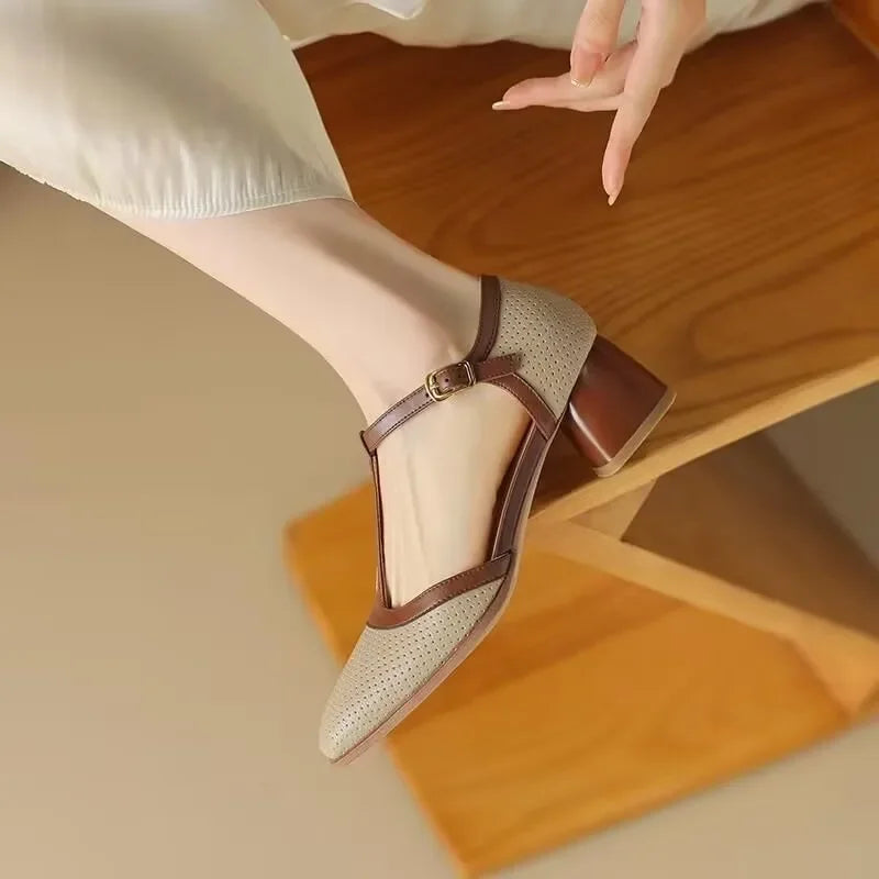Women's Block Heel T-Strap Heels