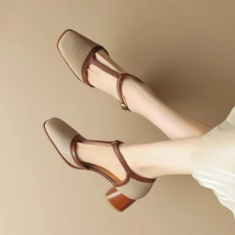 Women's Block Heel T-Strap Heels