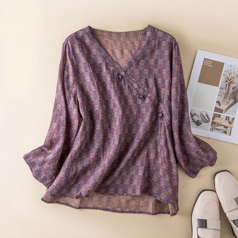 Women's V Neck Long Sleeve Blouse – Purple