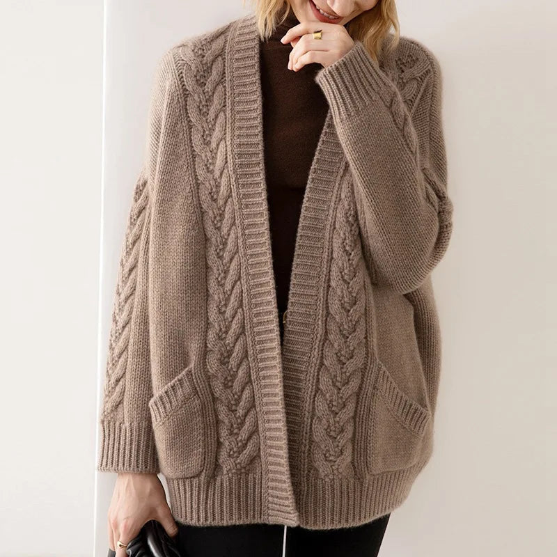 Women's Long Sleeve Cardigan – Brown